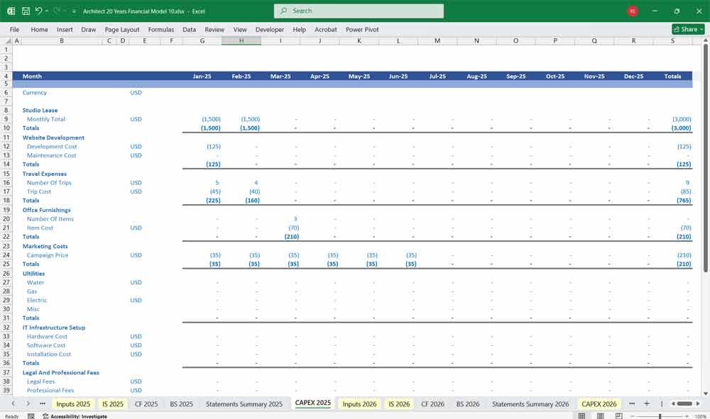 Architectural Business CAPEX Template