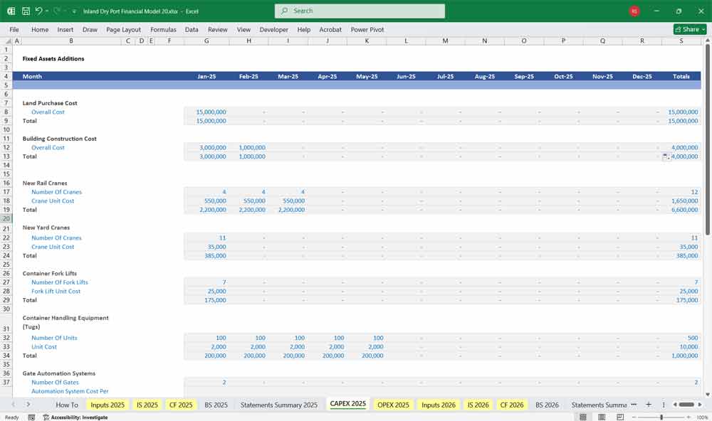 Inland Dry Port CAPEX Spreadsheet