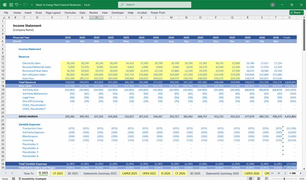 Waste To Energy Plant Financial Model