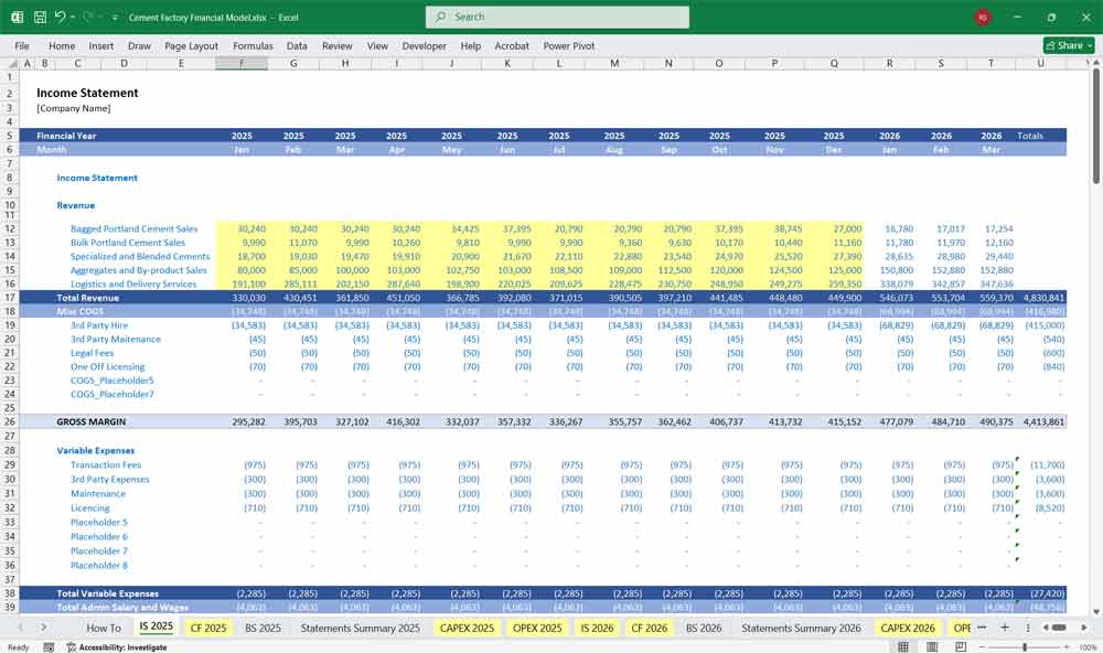 Cement Factory Financial Model