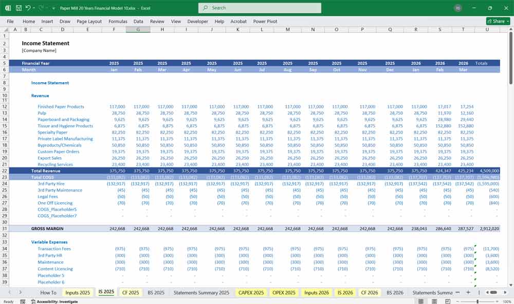 Paper Mill Financial Model