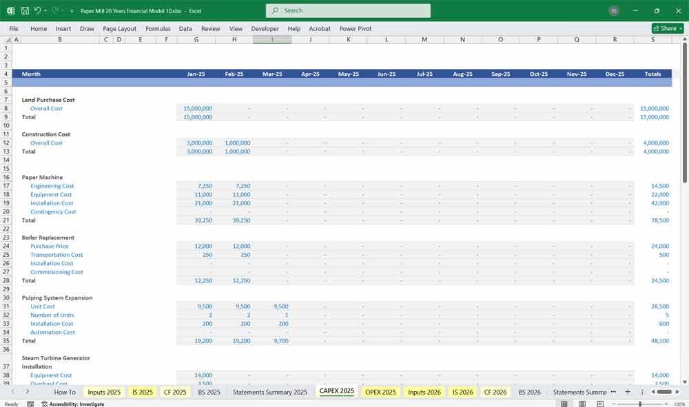 Paper Mill CAPEX Spreadsheet