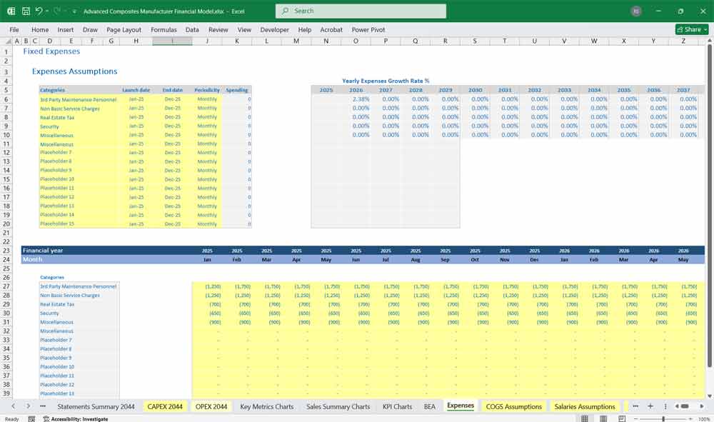 Advanced Composite Manufacturer Financial Model