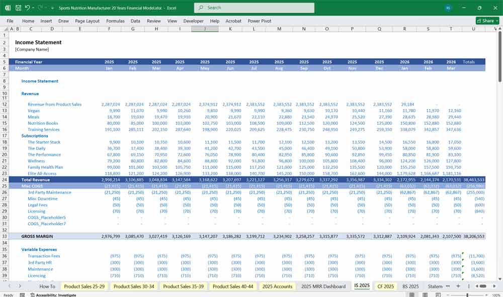 Sports Nutrition Manufacturer Income Statement