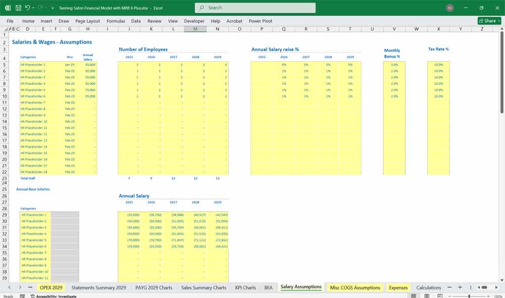Tanning Salon Expenses Template