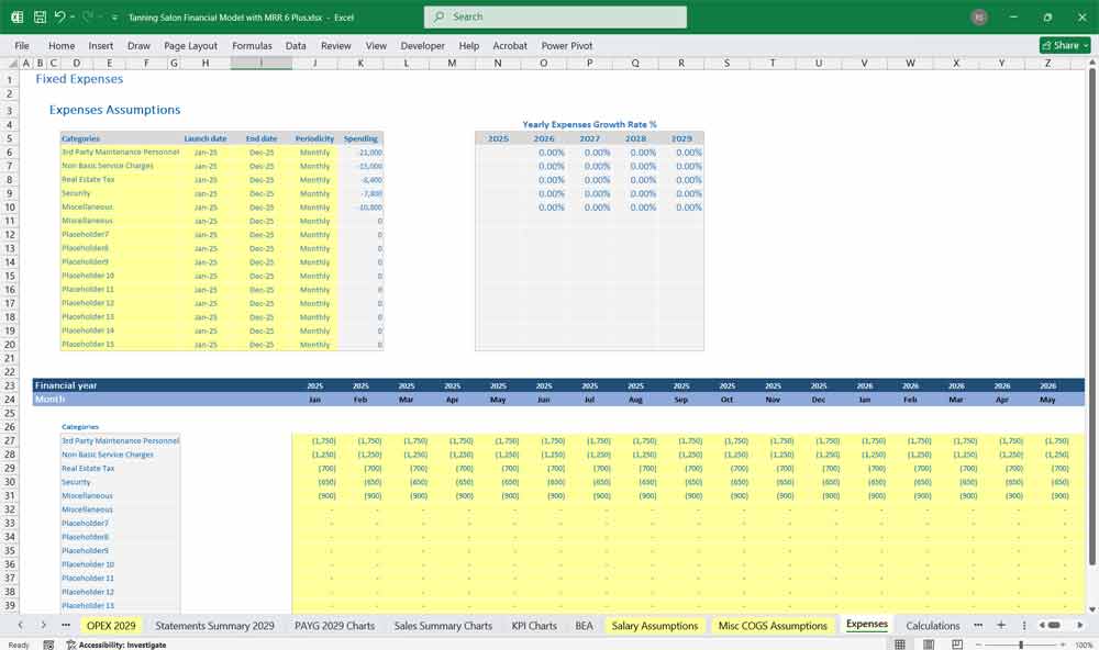 Tanning Salon Financial Model