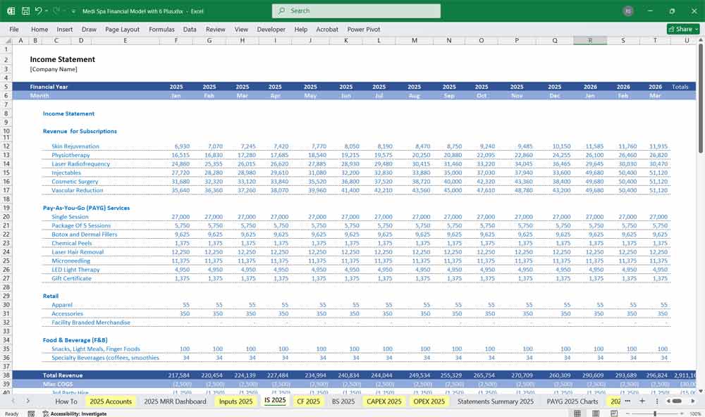 Medical Spa Financial Model