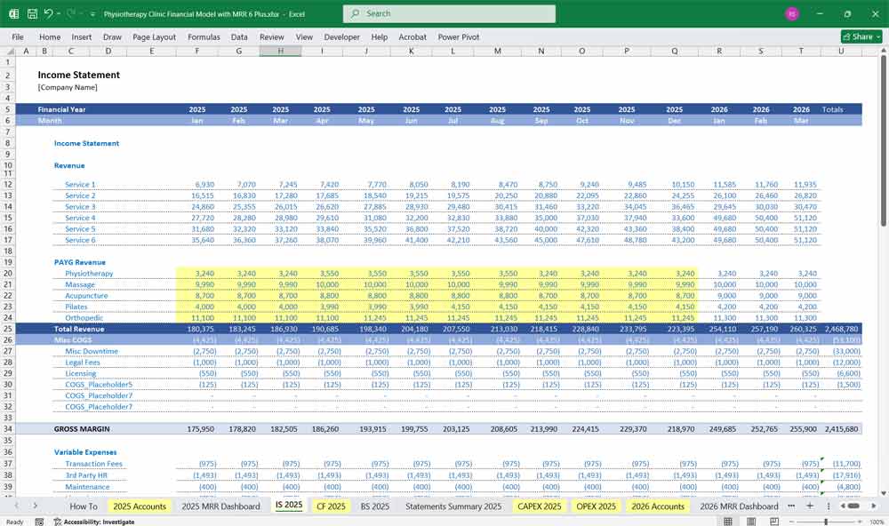 Physiotherapy Clinic Financial Model