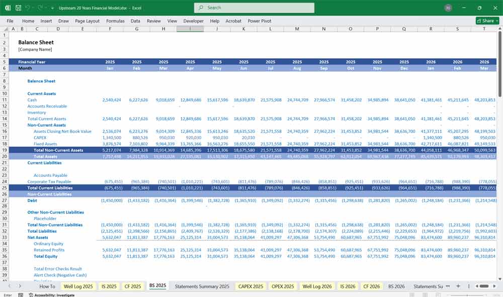 Upstream Oil Gas Financial Template