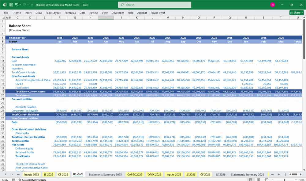 Shipping Charter Company Financial Model