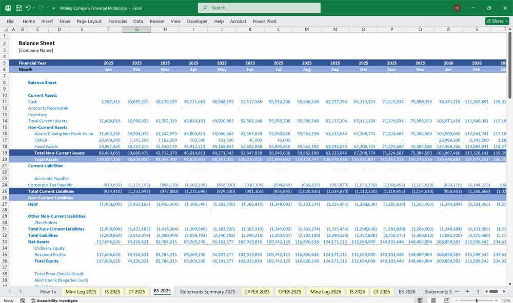 Mining Company Financial Model