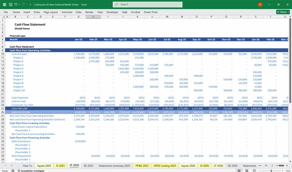 Construction Company Cash Flow Statement