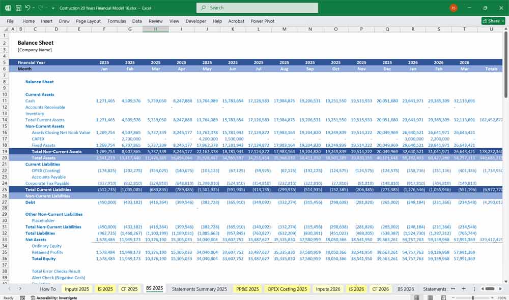 Construction Company Balance Sheet