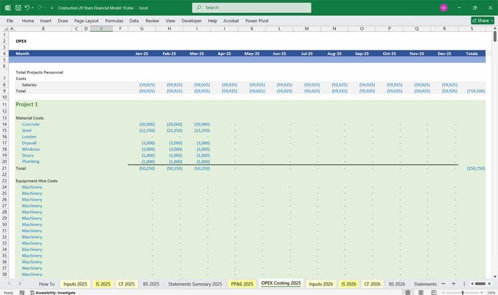 Construction Company Costings Template