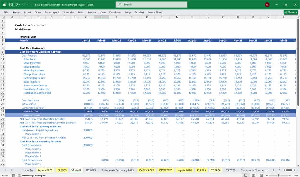 Solar Solutions Company Excel Template