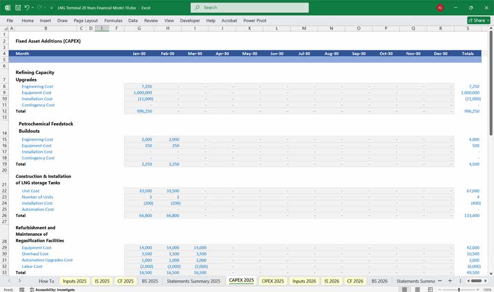 LNG Terminal CAPEX Spreadsheet
