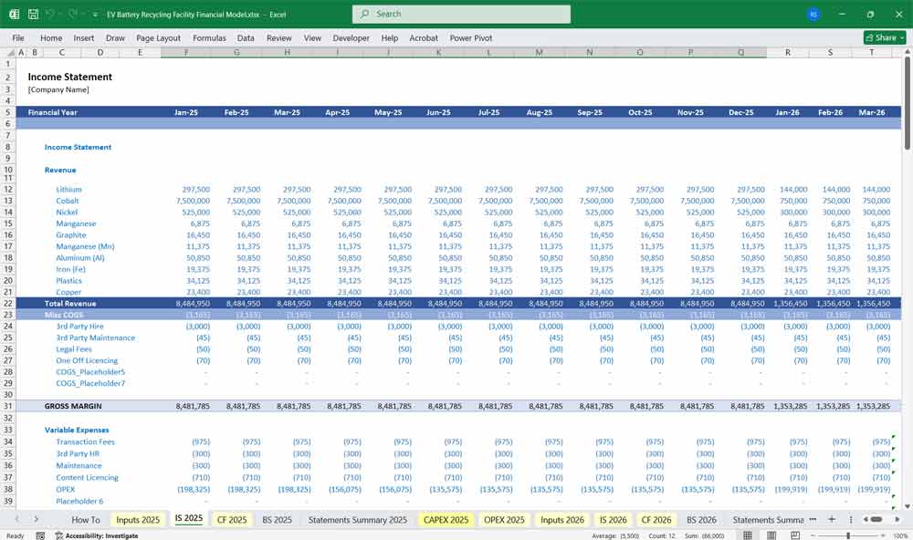 EV Battery Recycling Financial Model