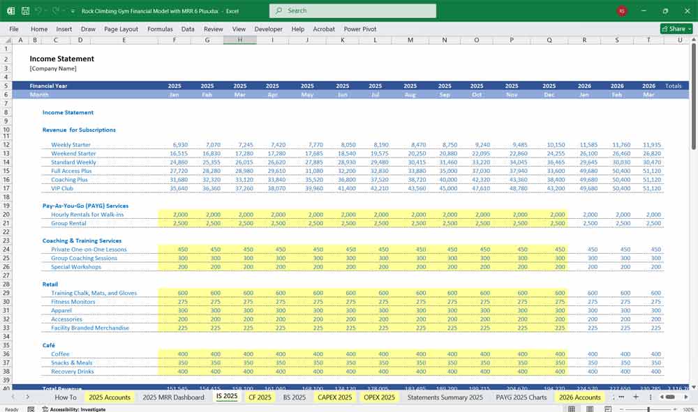 Climbing Gym Financial Model