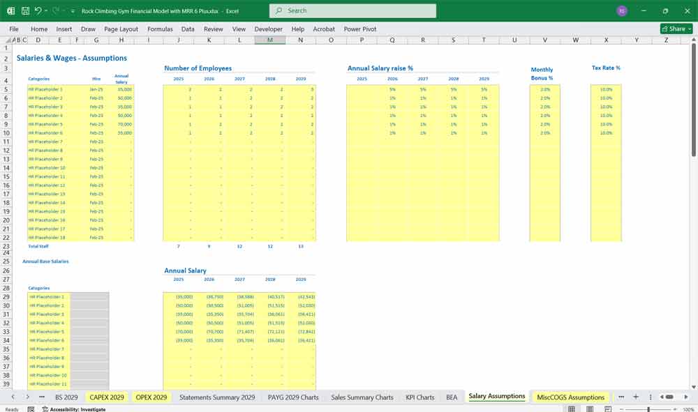 Rock Climbing Gym Financial Template