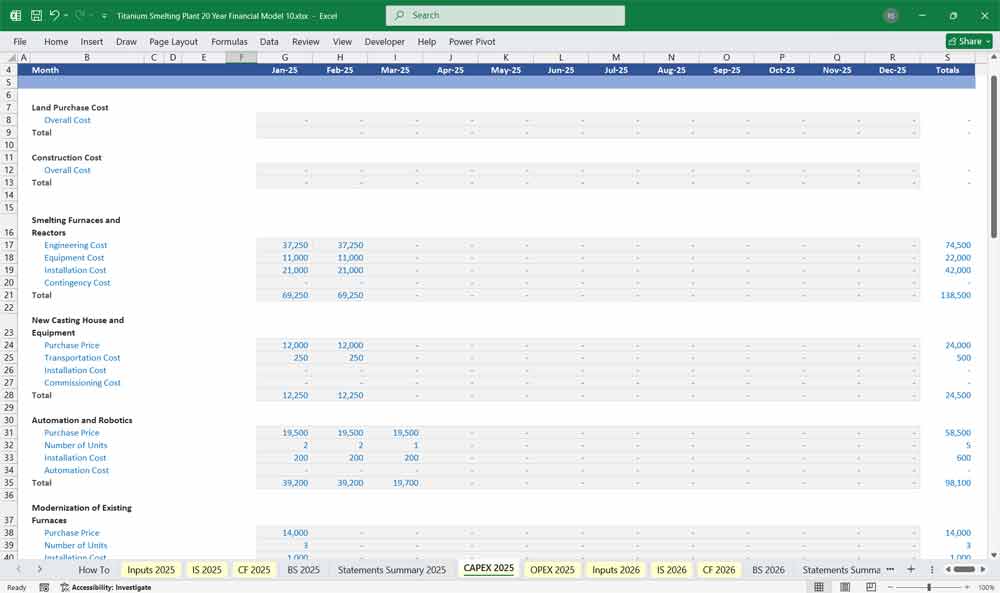 Titanium Plant CAPEX Template