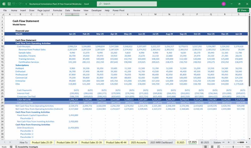 Biochemical Fermentation Plant Cash Flow Statement