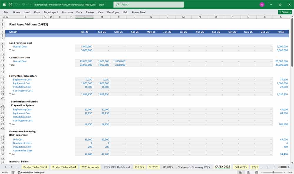 Biochemical Fermentation Plant CAPEX Template