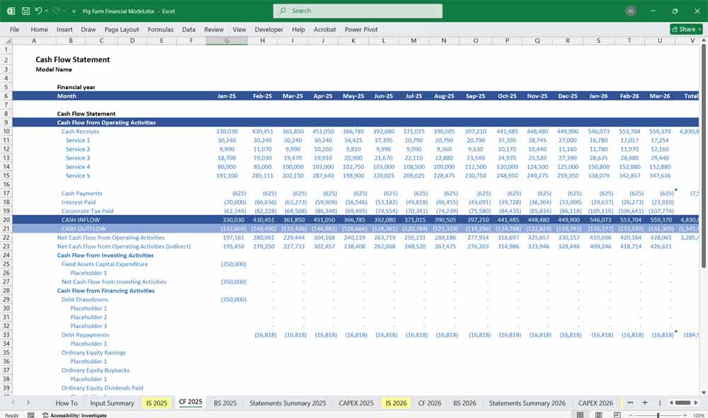 Pig Farm Financial Template Excel