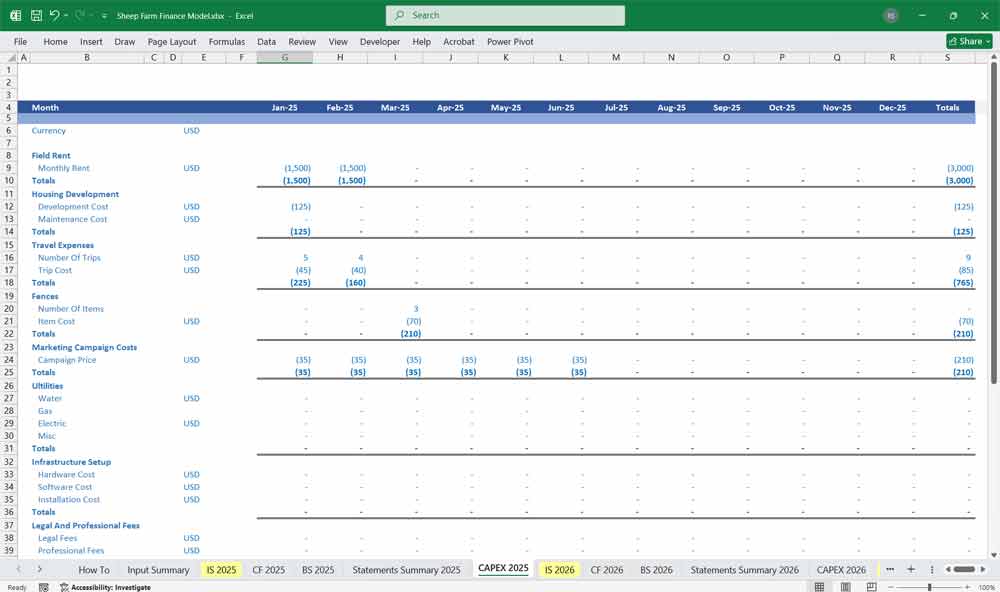 Sheep Farm Financial Template