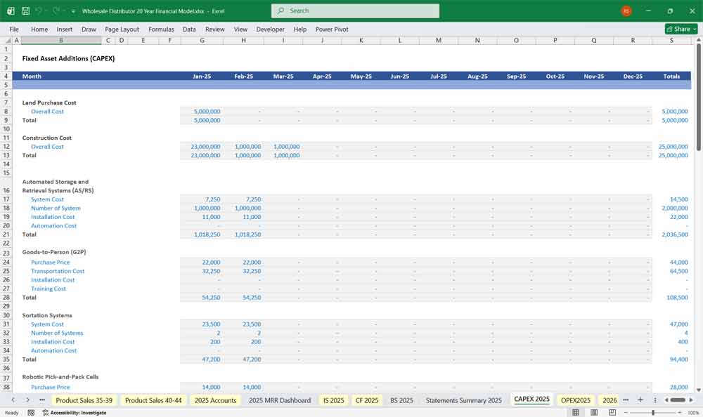 Wholesale Distributor CAPEX Template