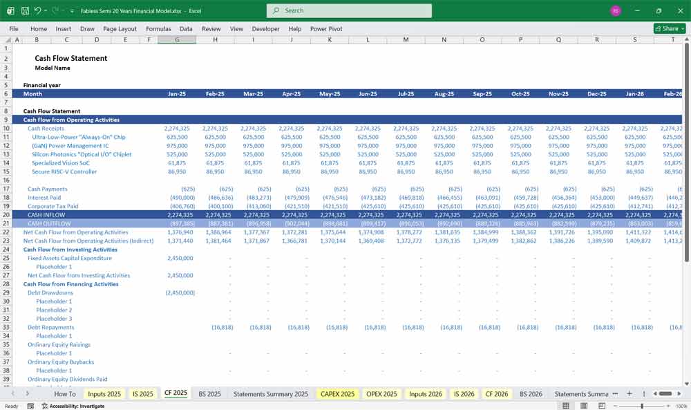 Fabless Semi Company Financial Model