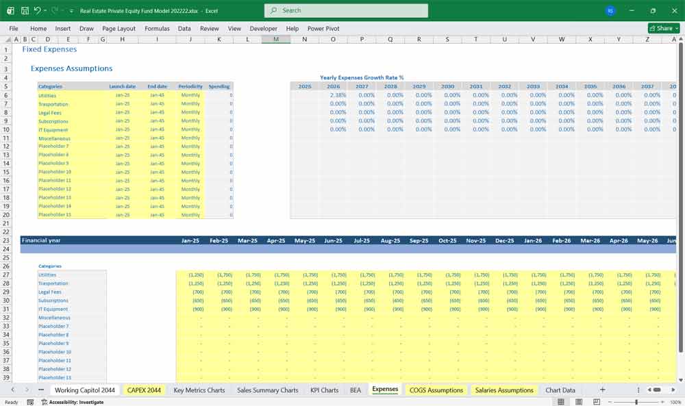 Real Estate Private Equity Fund Financial Projection Model