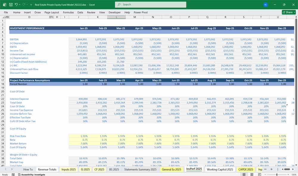 Excel Real Estate Private Equity Fund Financial Projection Model