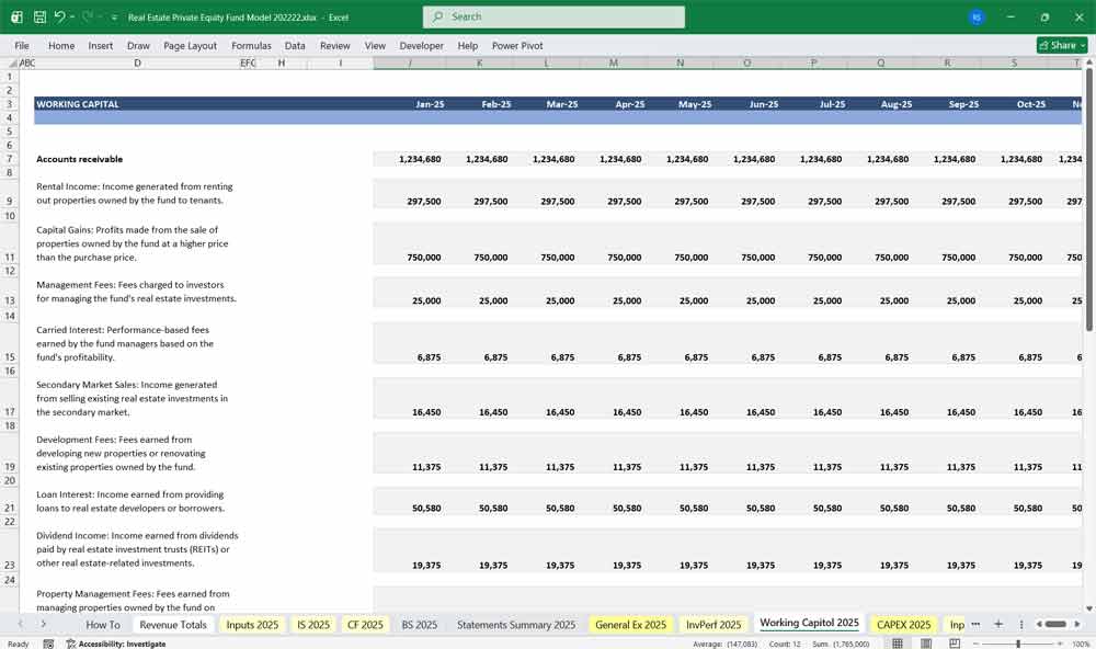 Excel Real Estate Private Equity Fund Financial Projection xls Model
