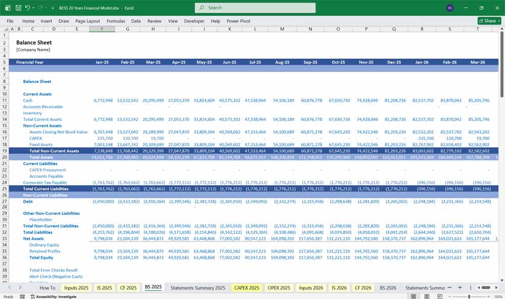 Battery Energy Storage Systems Financial Template