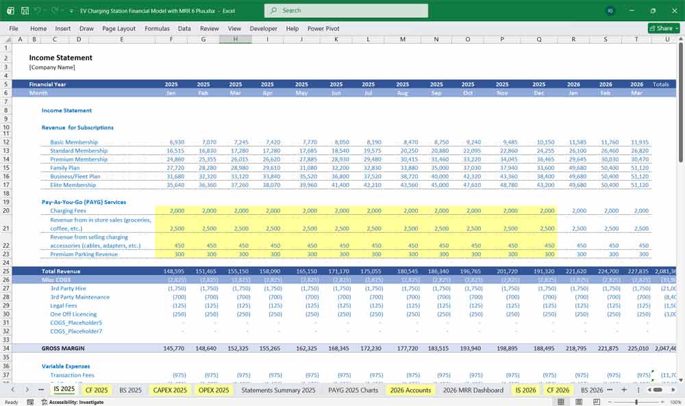EV Charging Station Financial Template