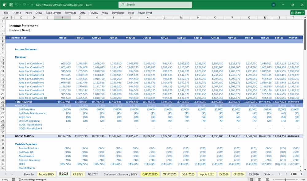 Battery Storage Financial Model