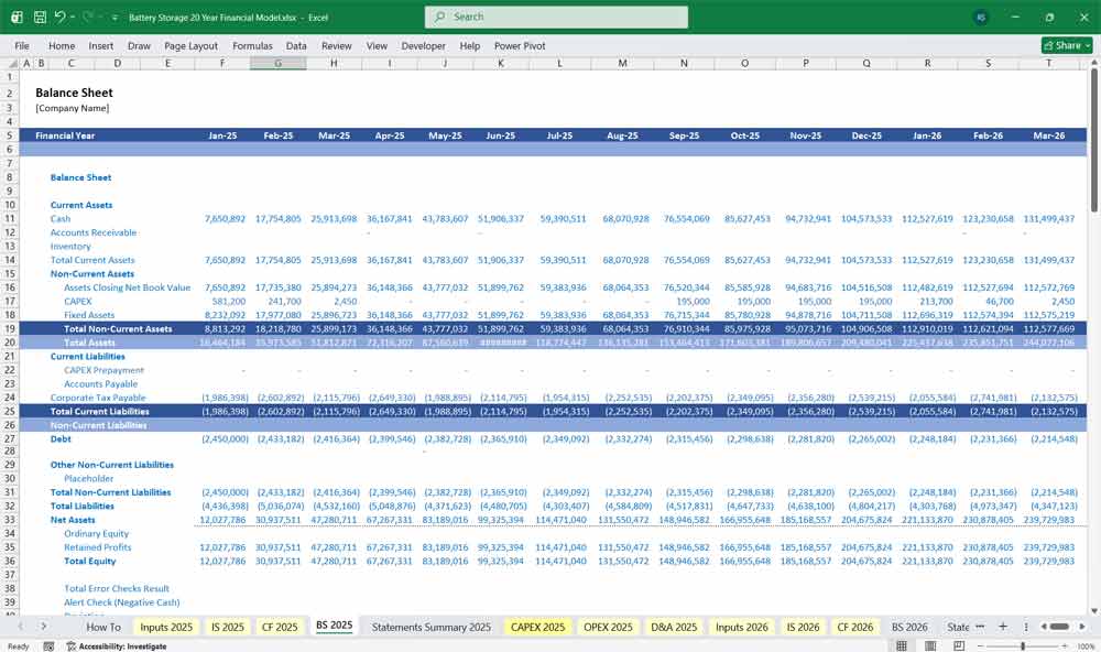 Battery Energy Storage xls Template