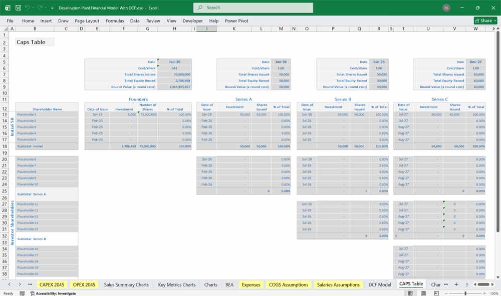 Desalination Plant Financial Model With DCF Excel