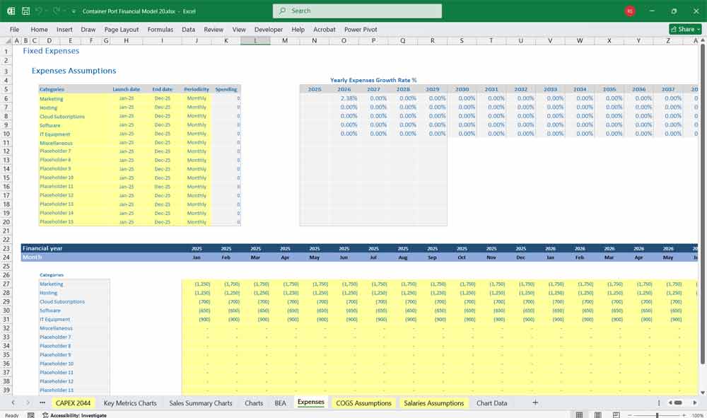 Container Port Financial Model Excel Template