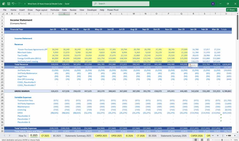 Wind Farm Financial Model