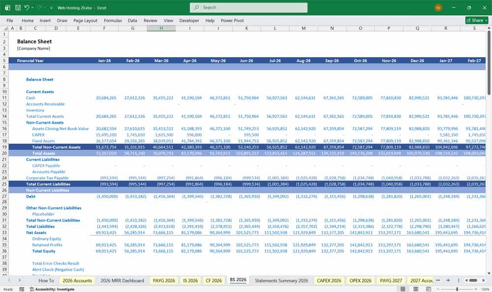 Web Hosting Financial Model Excel xls