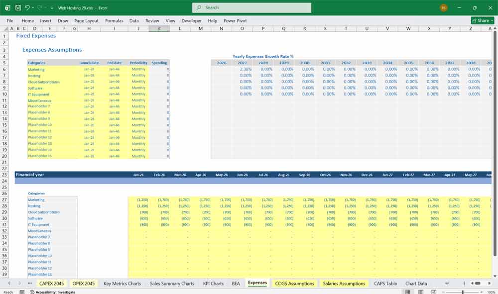 Web Hosting Financial Model Excel Template (2026)
