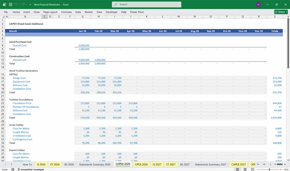 Wind Farm Financial Model With DCF and WACC