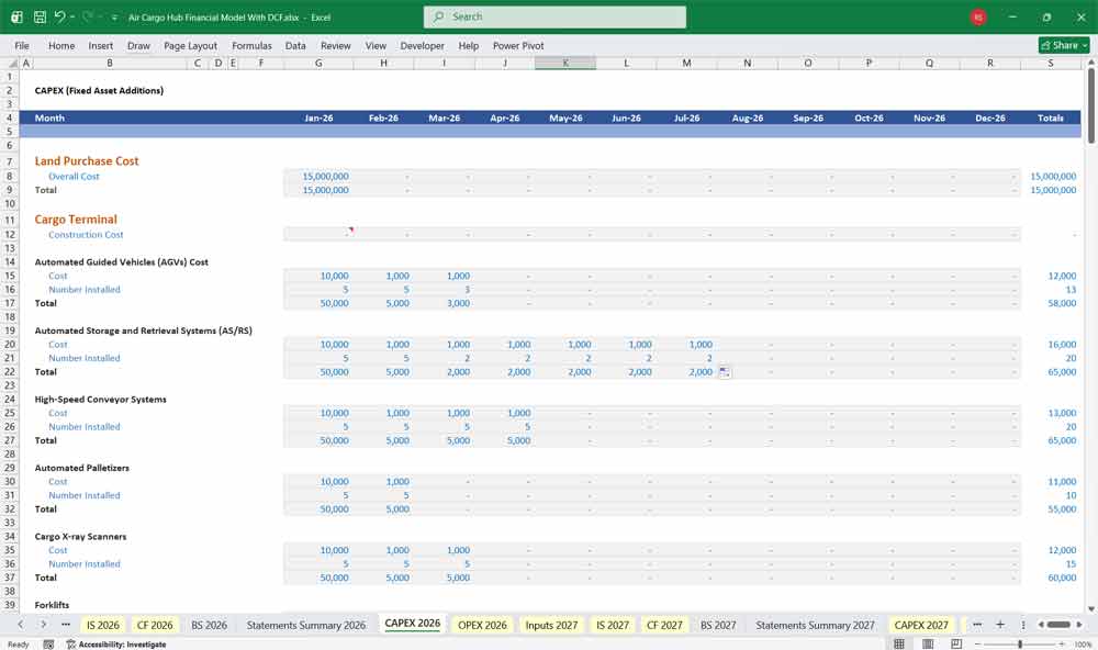 Air Cargo Hub Discounted Cash Flow DCF Model Template Download
