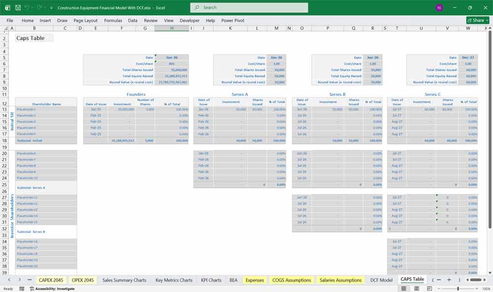 Construction Equipment DCF Financial Model Template