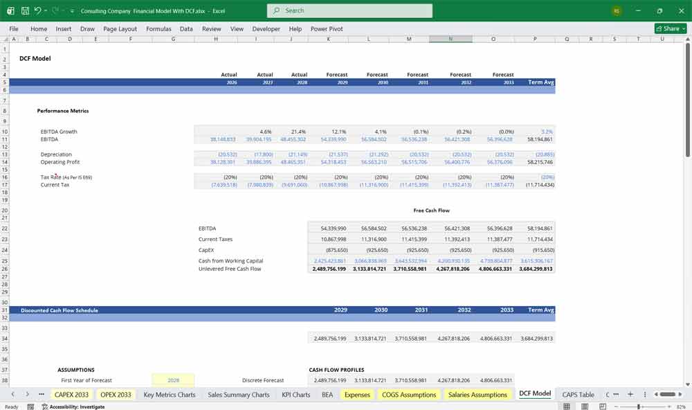 Consulting Company DCF Financial Model Excel