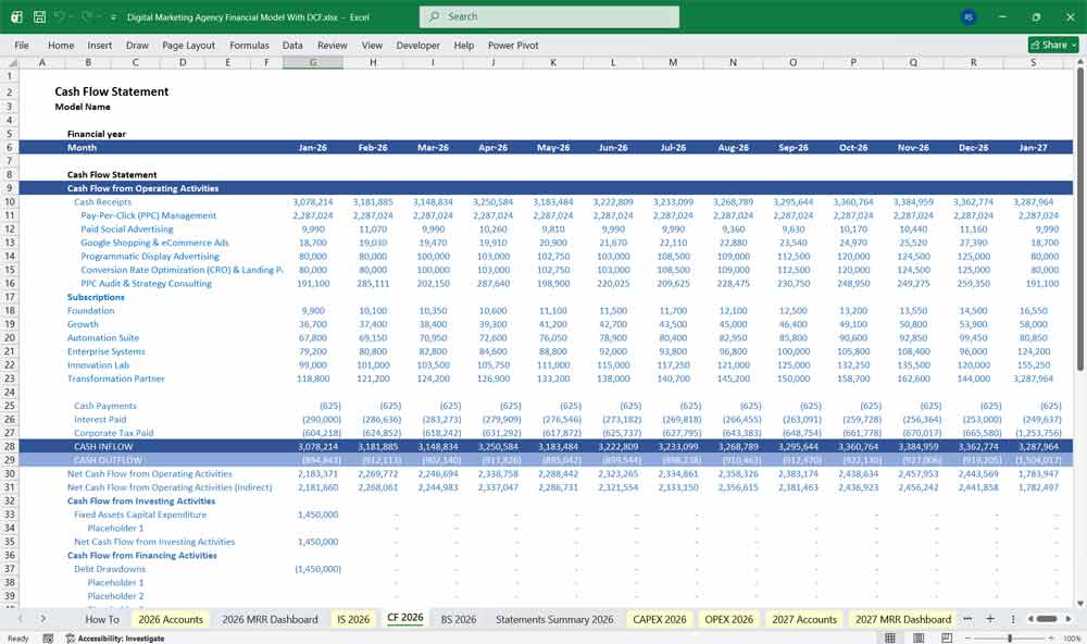 Digital Marketing Agency DCF Financial Model xls