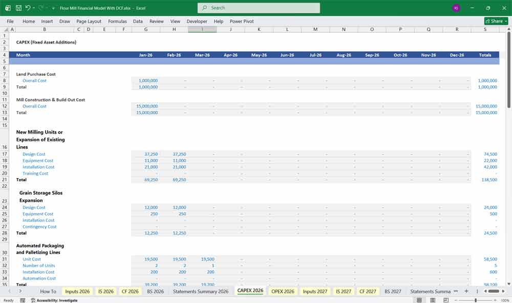 Flour Mill Financial Model With DCF Excel Template
