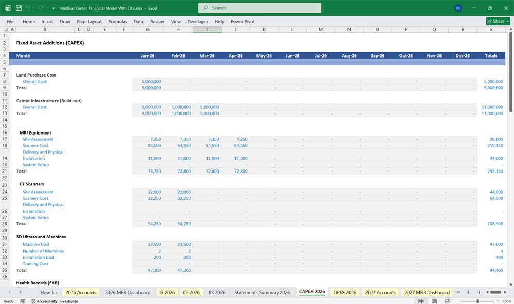 Medical Center DCF Financial Model Excel Template