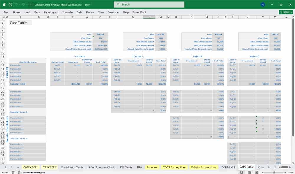 Medical Center DCF Model Excel Template Download